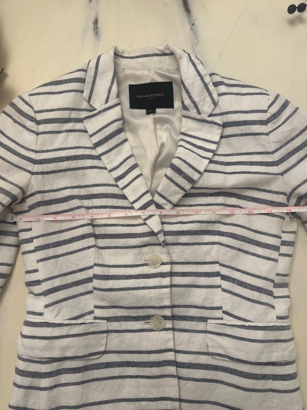 Banana Republic White & Navy Striped Linen Blend Blazer Size 0 Nautical - Picture 6 of 8